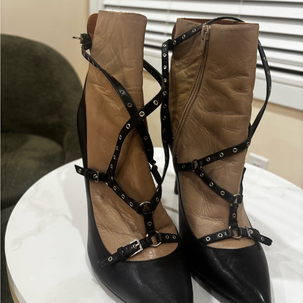 Valentino Garavani Black and Cream Heeled Boots